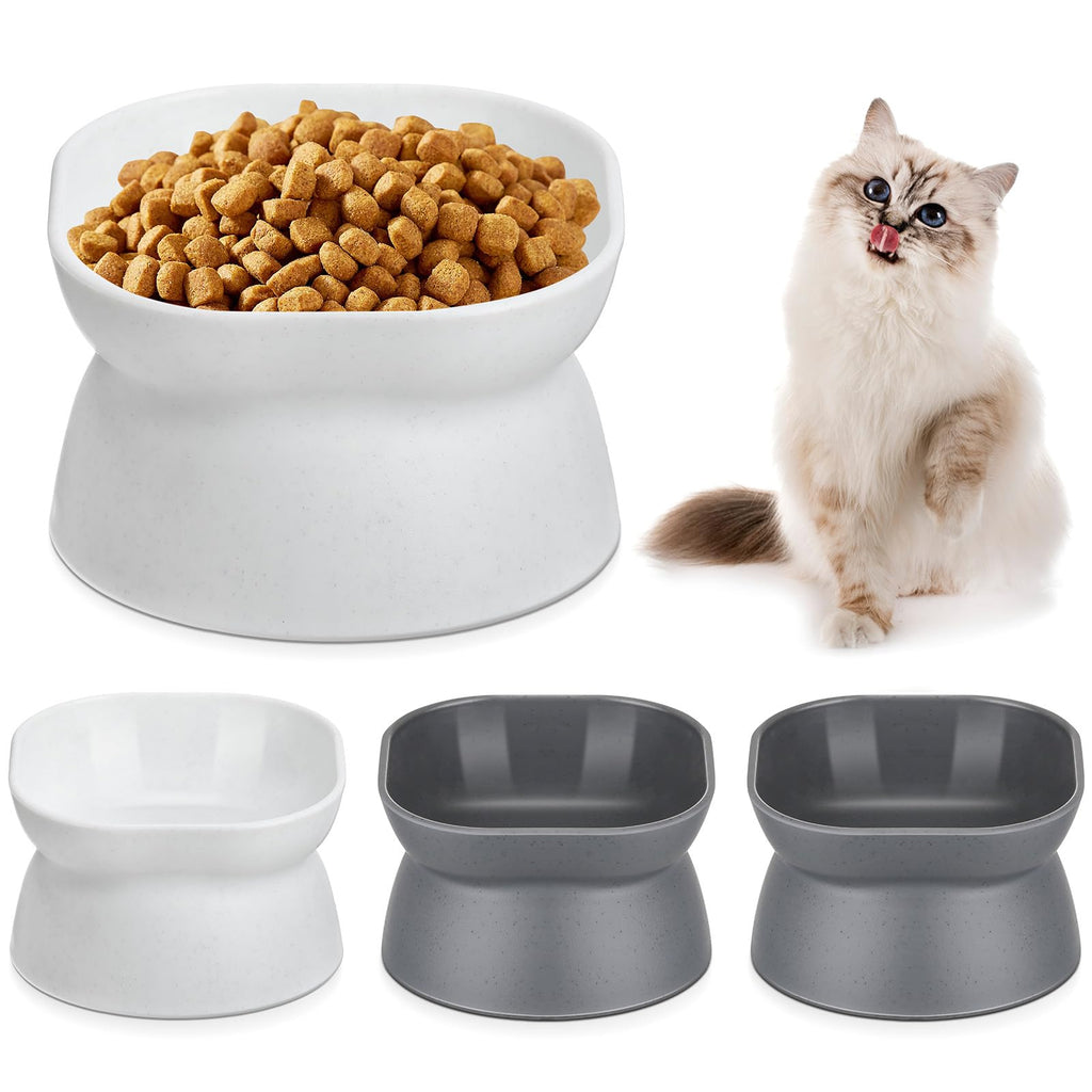 Clysee 4 Pieces Plastic Tilted Elevated Cat Bowls Raised Cat Food Bowls Cat Water Bowl Cat Dish Cat Elevated Feeding Bowl for Flat Faced Cats Kitten Kitty Pets Supplies (White and Grey)